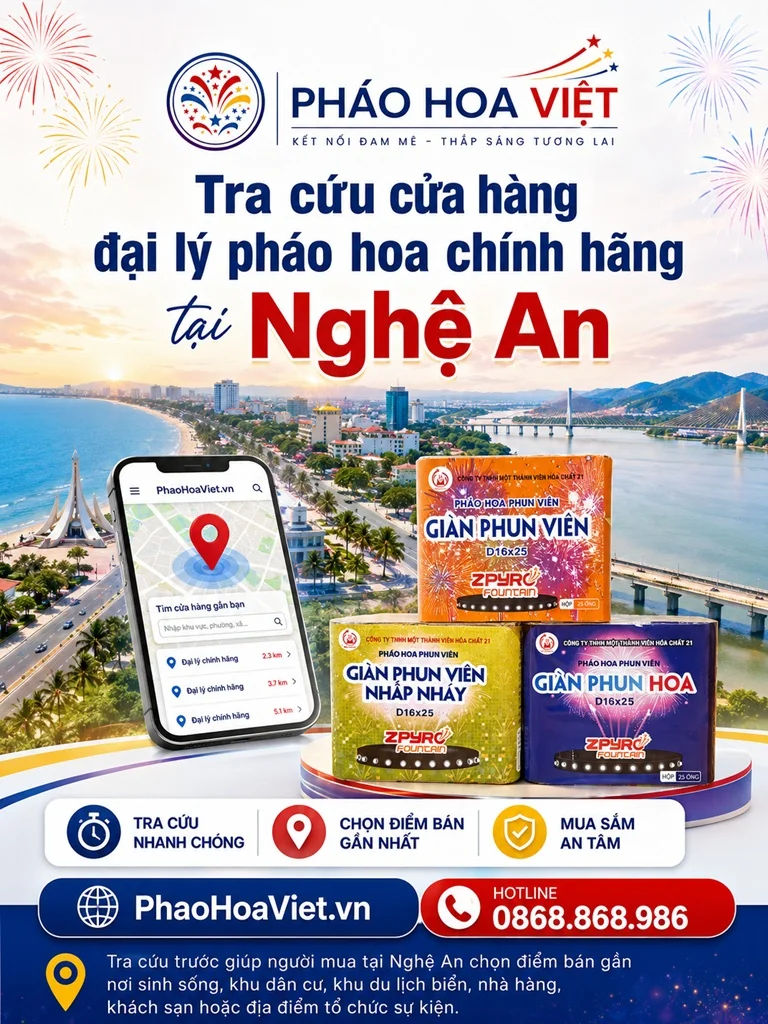 Tra cứu cửa hàng đại lý pháo hoa chính hãng tại Nghệ An