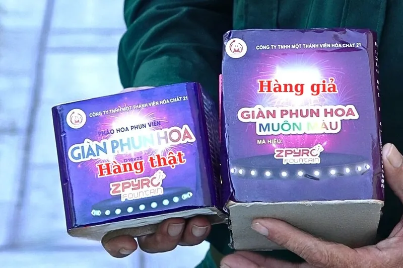 Bao bì pháo hoa quốc phòng thật và giả Bao bì pháo hoa quốc phòng thật và giả