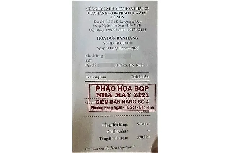 Hóa đơn mua pháo hoa Z121 hợp lệ Hóa đơn mua pháo hoa Z121 hợp lệ